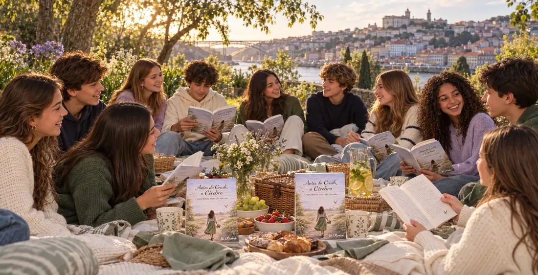 Jovens do Encontro Jovem ANTES num piquenique com livros no Porto